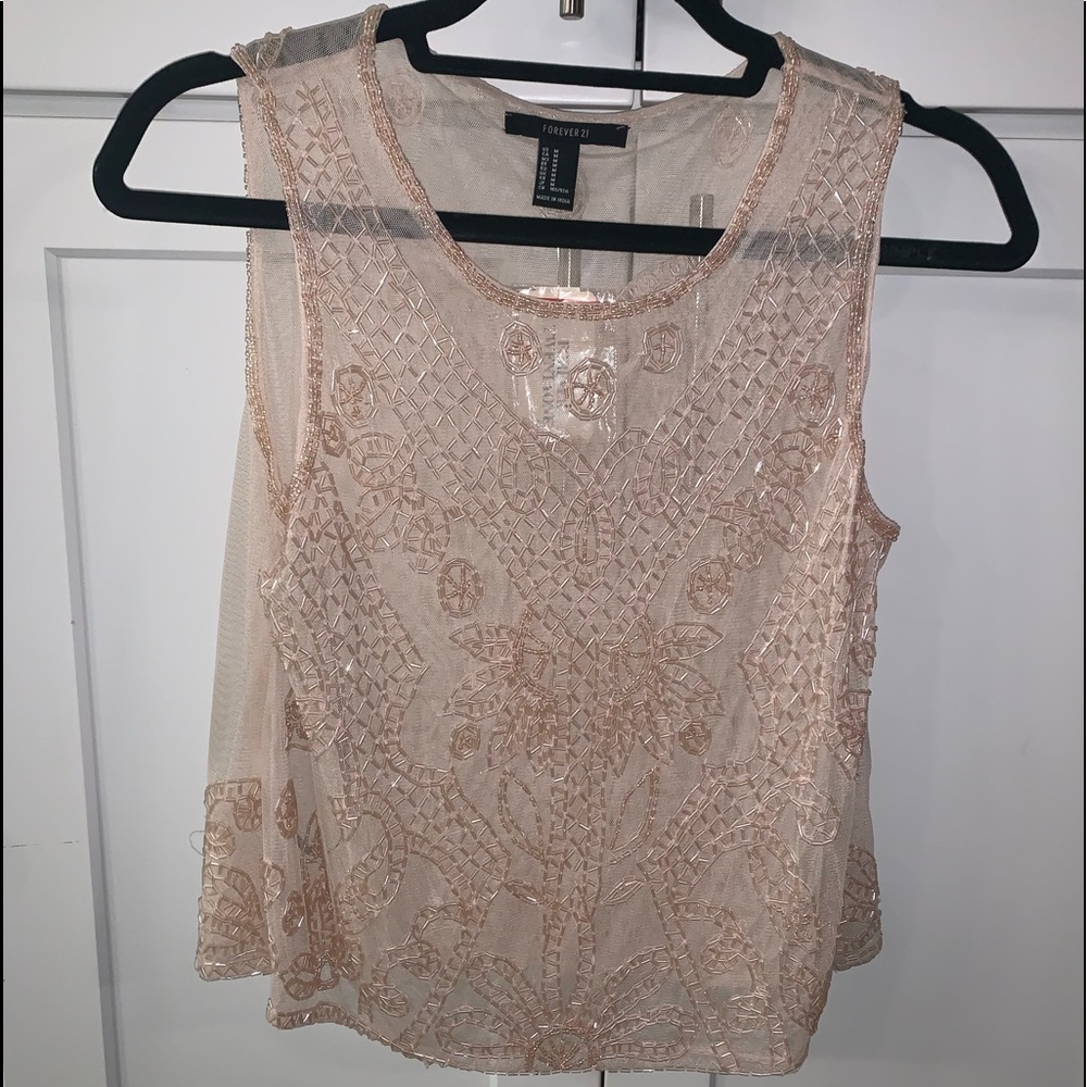 NWT Nude Sheer Beaded Top